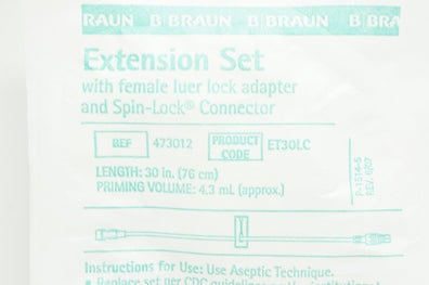 Braun 473012 Extension Set W/Female Luer Lock Adapter, Connector 30in. (x)